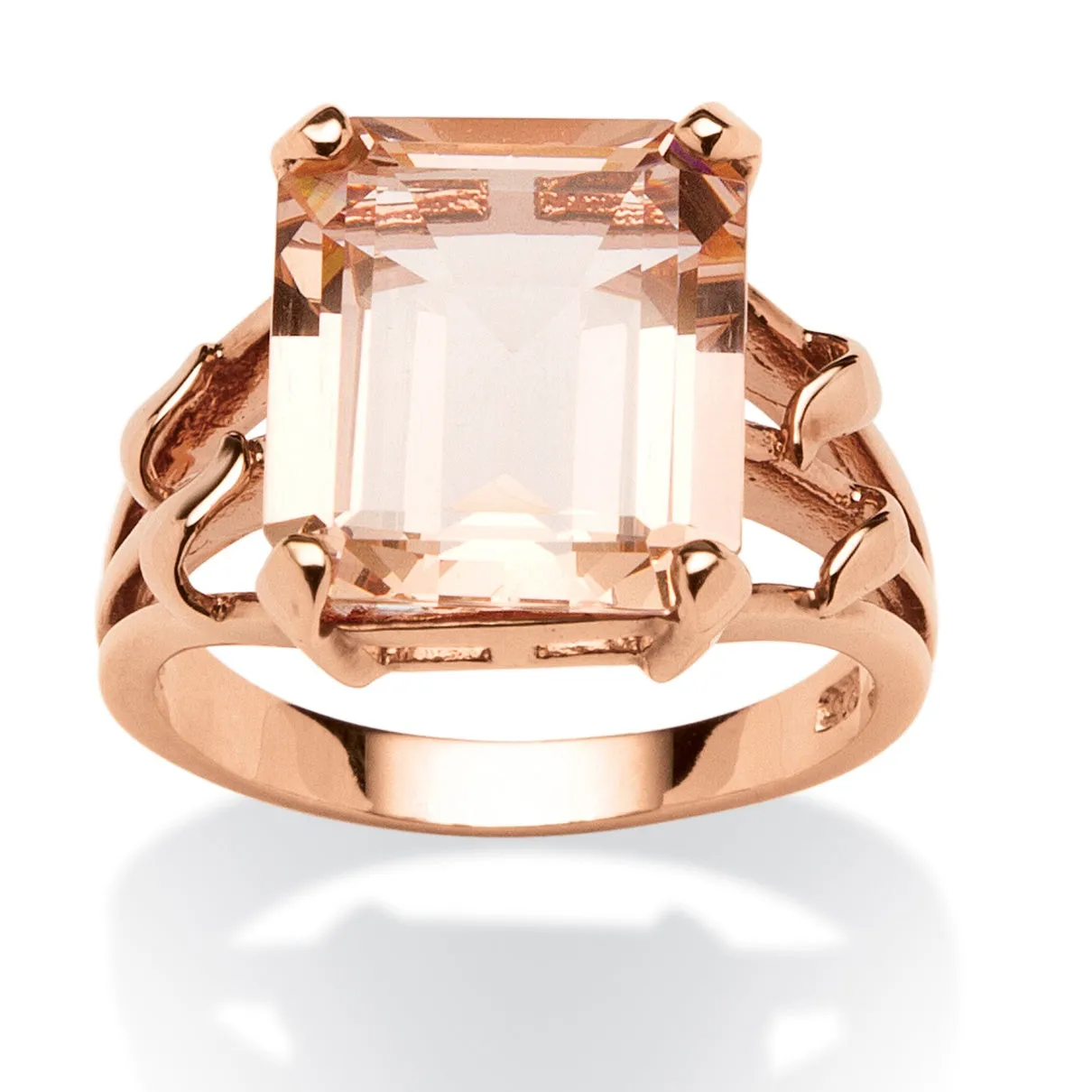 18K Rose Gold Plated Sterling Silver Rectangular Shaped Peach Crystal Ring