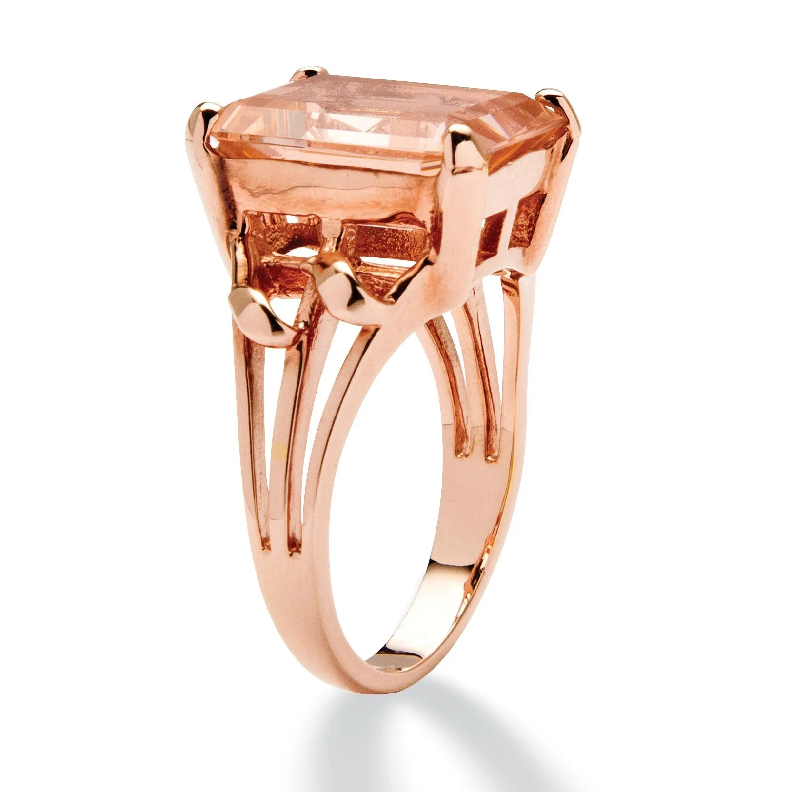 18K Rose Gold Plated Sterling Silver Rectangular Shaped Peach Crystal Ring