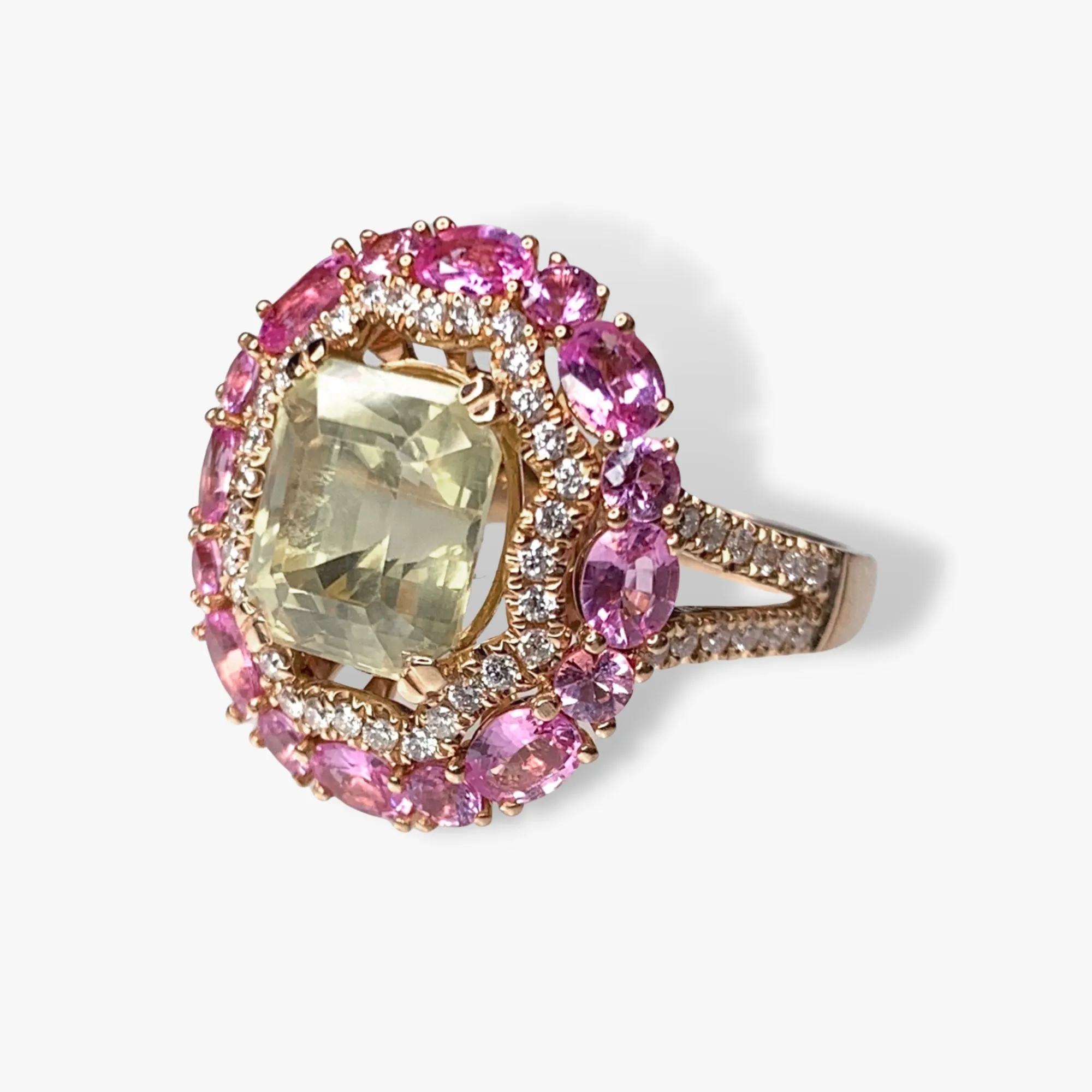 18k Rose Gold Yellow and Pink Sapphire Cocktail Ring