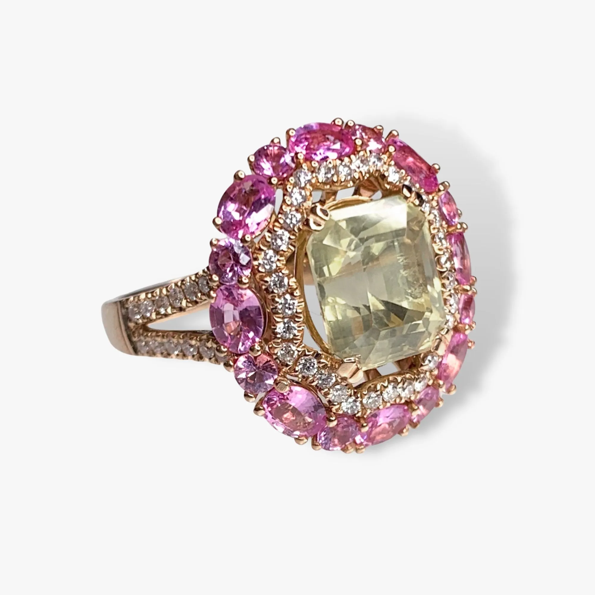 18k Rose Gold Yellow and Pink Sapphire Cocktail Ring