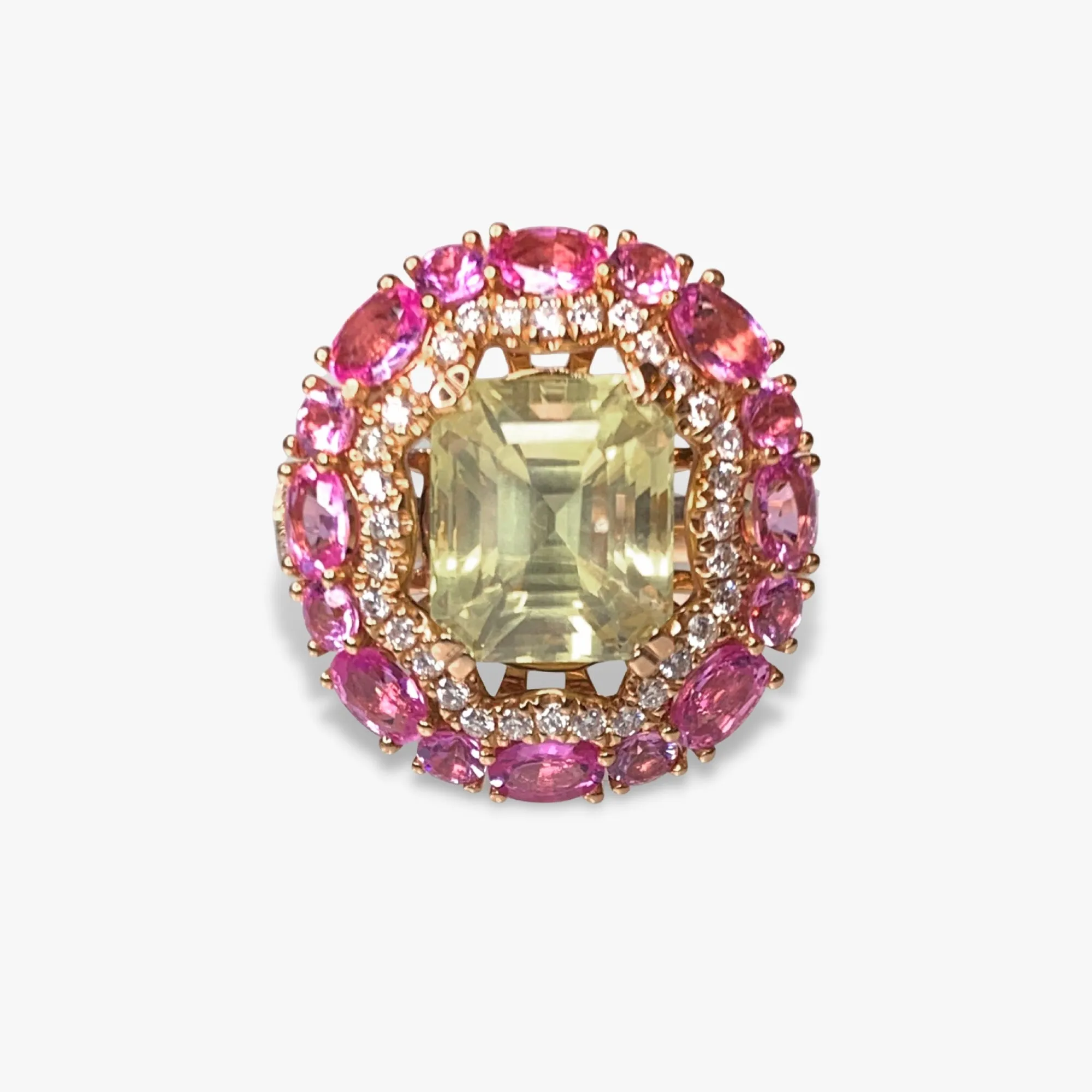 18k Rose Gold Yellow and Pink Sapphire Cocktail Ring