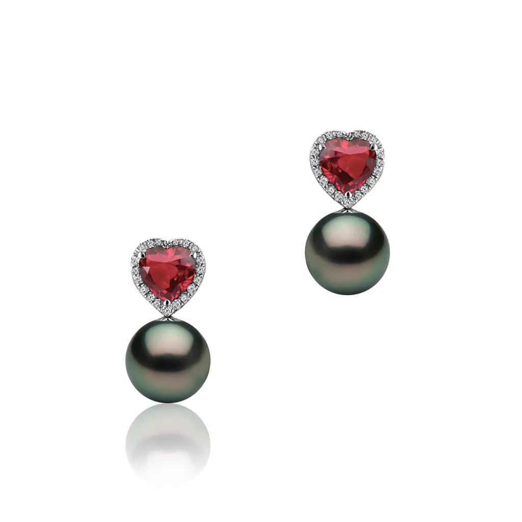 18K White gold pearl earrings with diamonds ad pink tourmaline