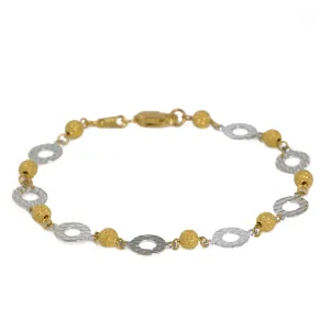 22K Multi Tone Gold Bracelet W/ White Gold Discs & Glass Blast Beads