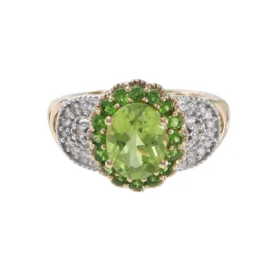 2.54CTW Oval Peridot Diamond Cocktail Ring 10k Yellow Gold Womens Estate