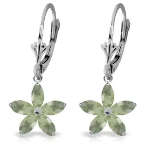 2.8 Carat 14K Solid White Gold Blanche Green Amethyst Earrings