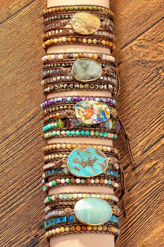 34" Natural Stone Boho Wraparound Bracelet