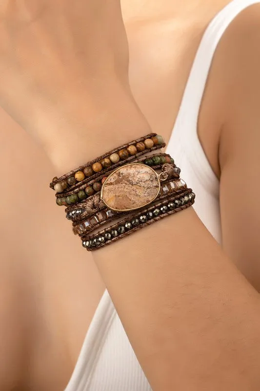 34" Natural Stone Boho Wraparound Bracelet