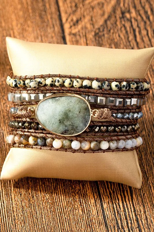 34" Natural Stone Boho Wraparound Bracelet