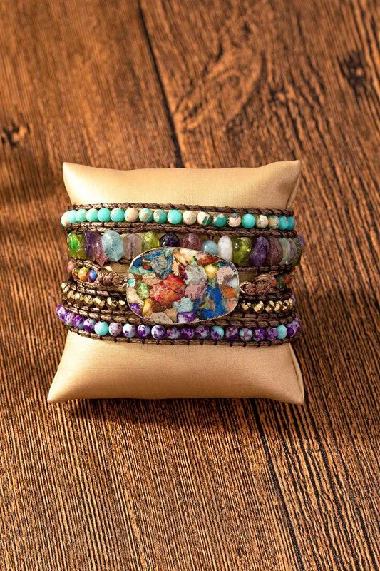 34" Natural Stone Boho Wraparound Bracelet