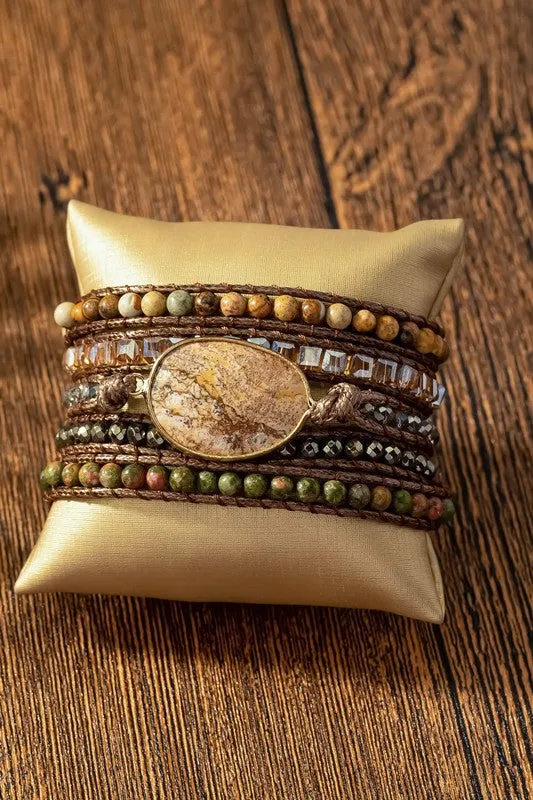 34" Natural Stone Boho Wraparound Bracelet