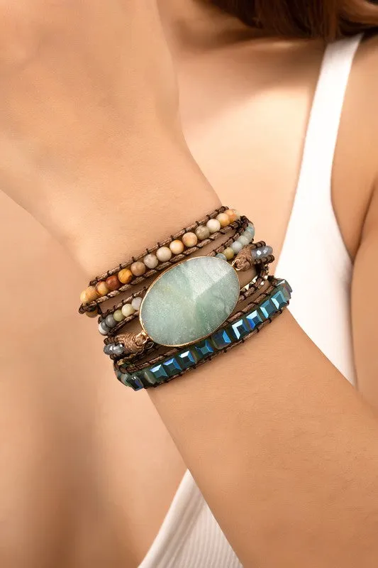 34" Natural Stone Boho Wraparound Bracelet