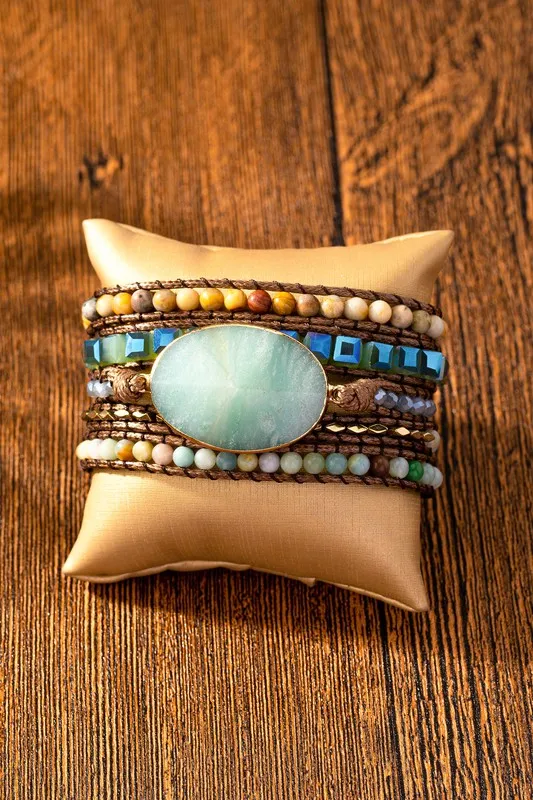 34" Natural Stone Boho Wraparound Bracelet