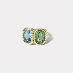 3.96ct Aquamarine and 3.9ct Green Tourmaline Double Stone Heirloom Bezel Ring