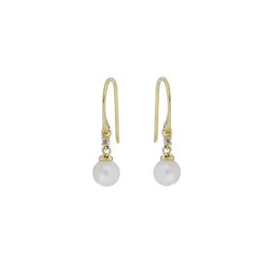 9 Carat Yellow Gold, Pearl and Diamond Drop Earrings