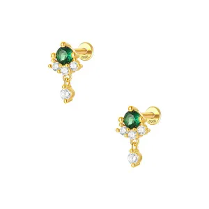 925 Silver Round Green CZ Diamond Flat Back Earrings