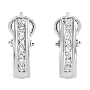 .925 Sterling Silver 1/2 cttw Channel-Set Round-Cut Diamond Omega Back Huggy Hoop Earrings (I-J Color, I1-I2 Clarity)