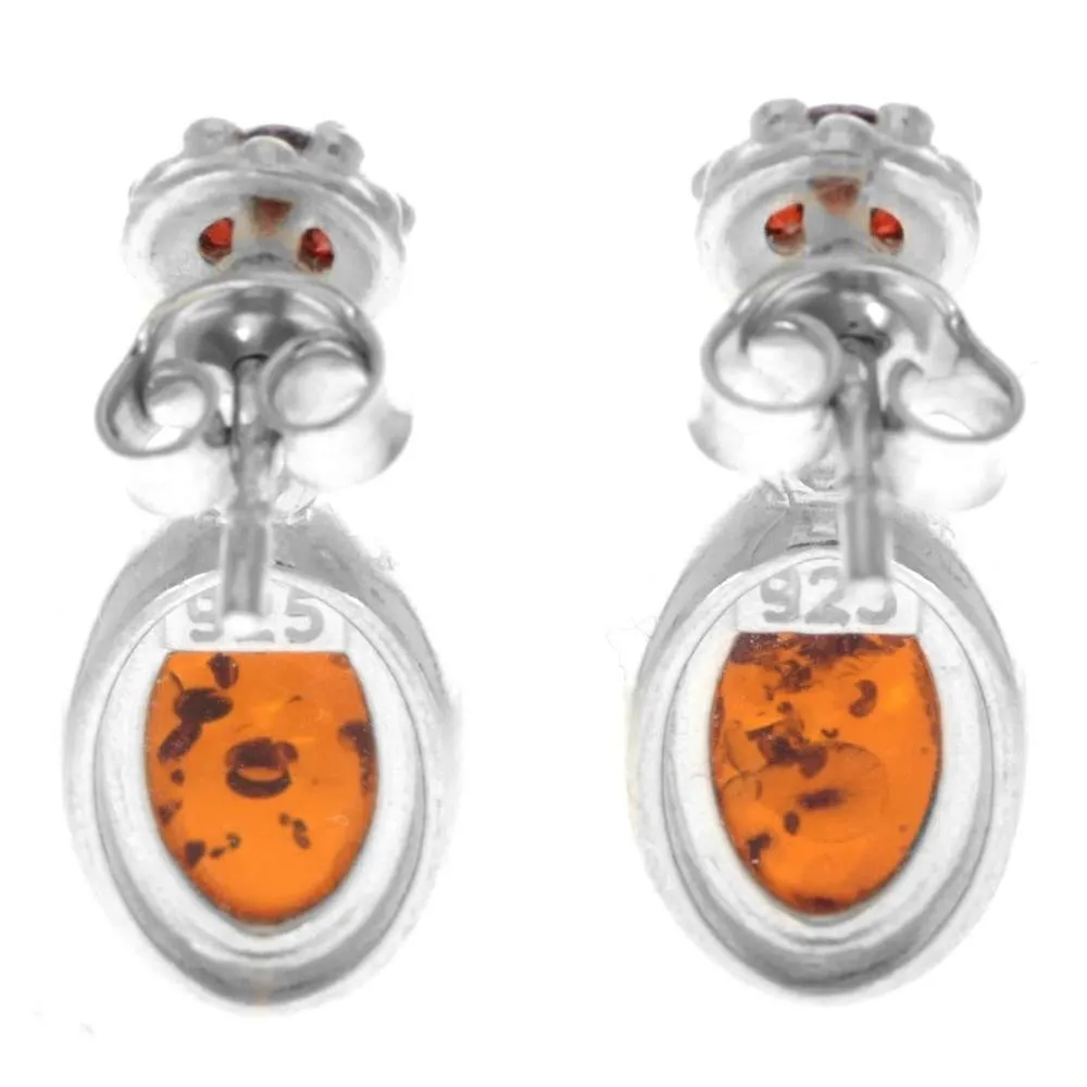 925 Sterling Silver & Genuine Baltic Amber in Combo with Cubic Zirconia Classic Drop Earrings - GL1016