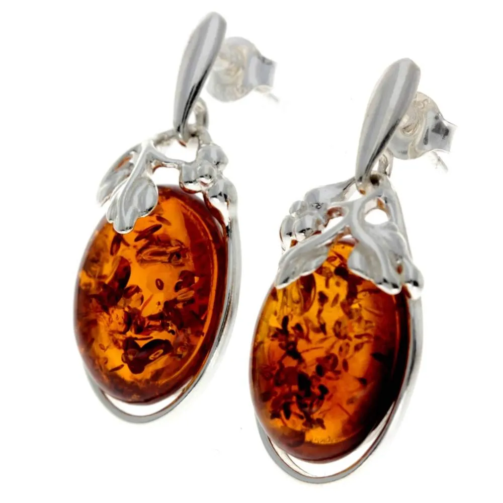 925 Sterling Silver & Genuine Baltic Amber Large Drop Earrings - GL190