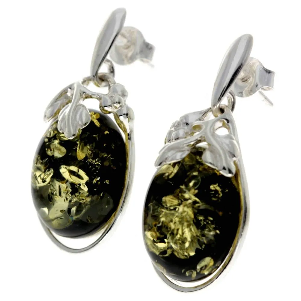 925 Sterling Silver & Genuine Baltic Amber Large Drop Earrings - GL190