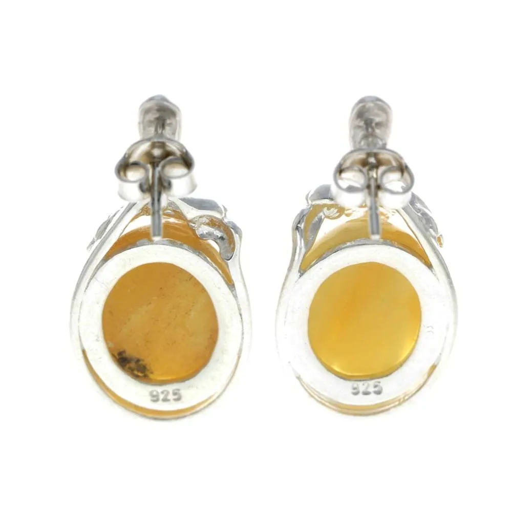 925 Sterling Silver & Genuine Baltic Amber Large Drop Earrings - GL190