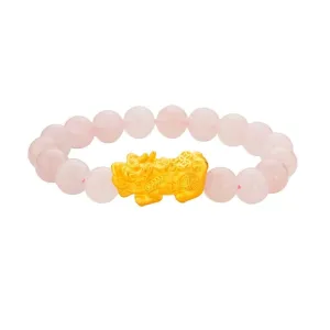 999 Gold Pink Rose Quartz with Pixiu Bracelet