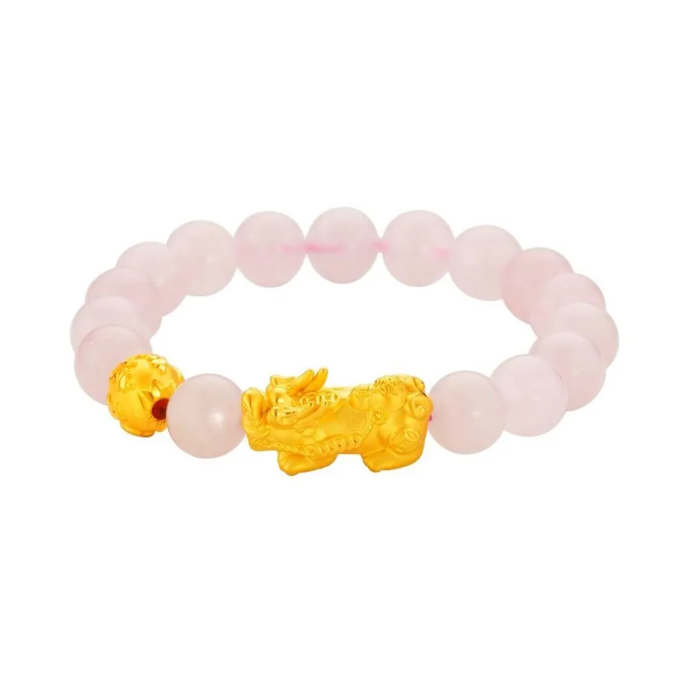 999 Gold Pink Rose Quartz with Pixiu Bracelet