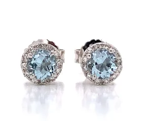 9ct White Gold Earth Grown Aquamarine And Diamond Earrings