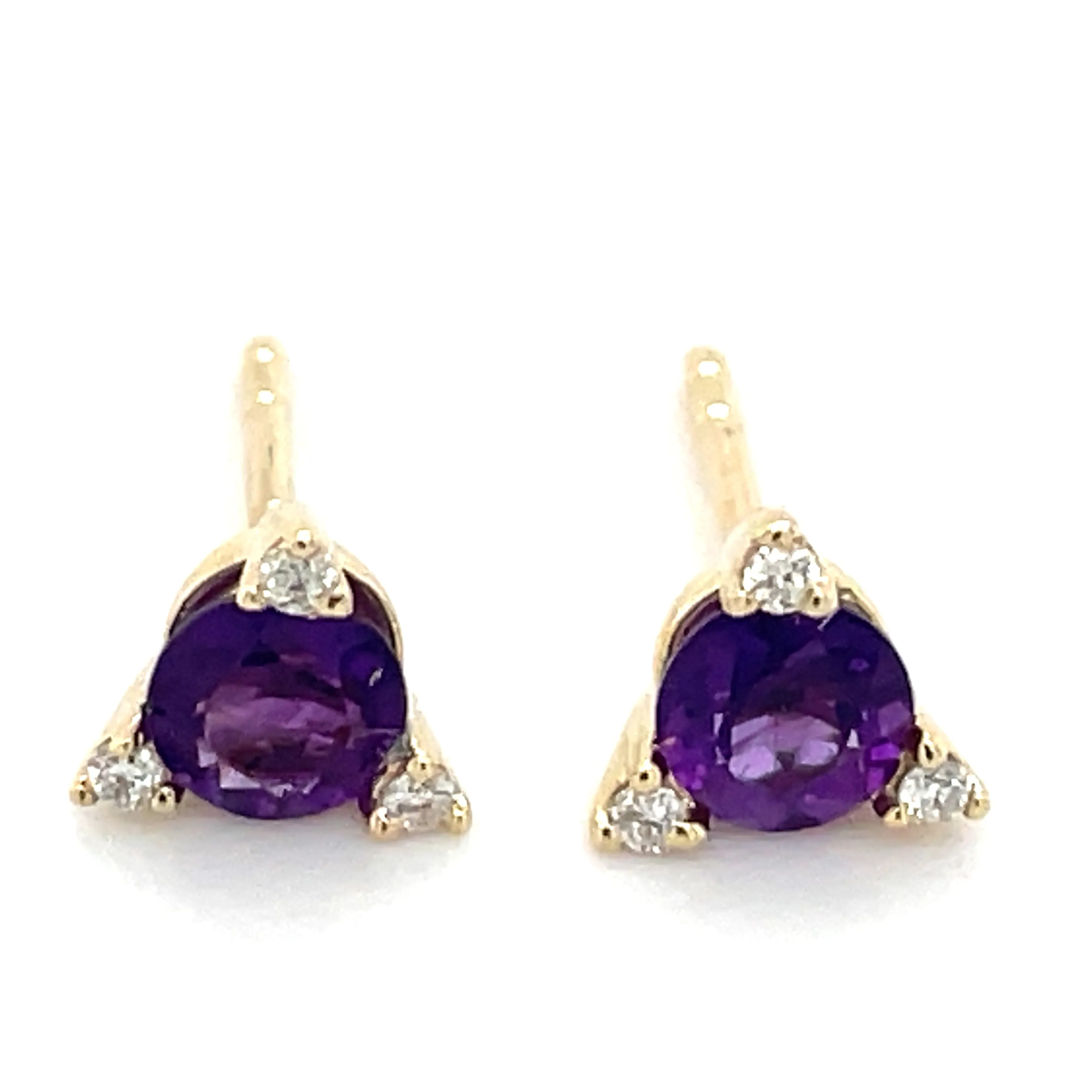 9ct Yellow Gold Earth Grown 0.40ct Purple Amethyst And 0.042ct Diamond Stud Earrings