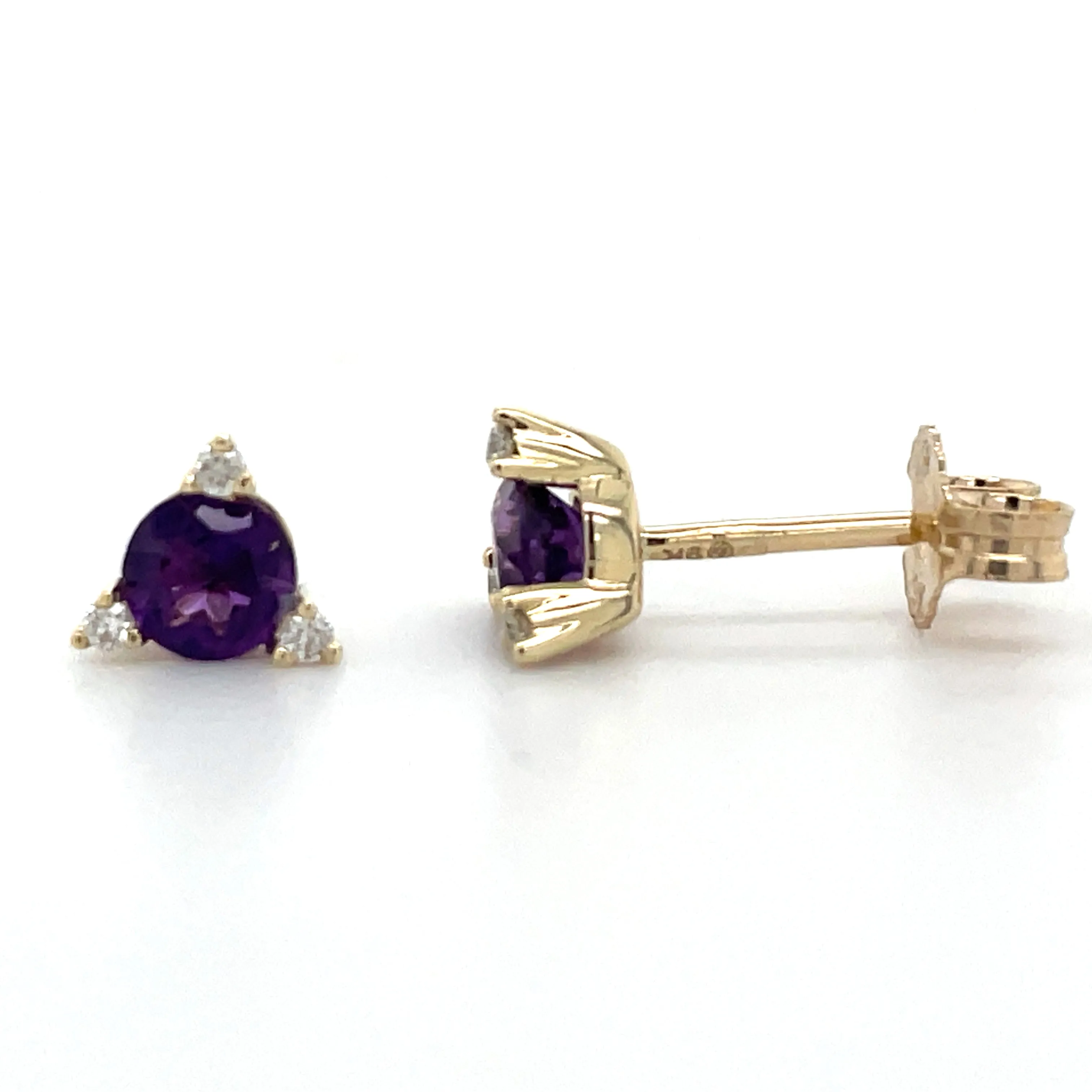 9ct Yellow Gold Earth Grown 0.40ct Purple Amethyst And 0.042ct Diamond Stud Earrings