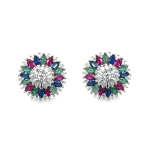 A704 Multicolor Round Diamond Accent Post Earrings