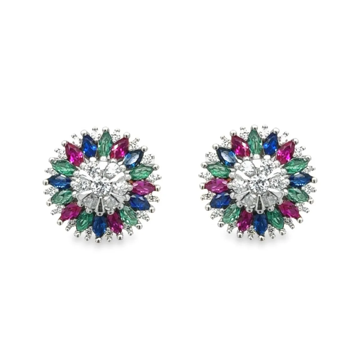 A704 Multicolor Round Diamond Accent Post Earrings