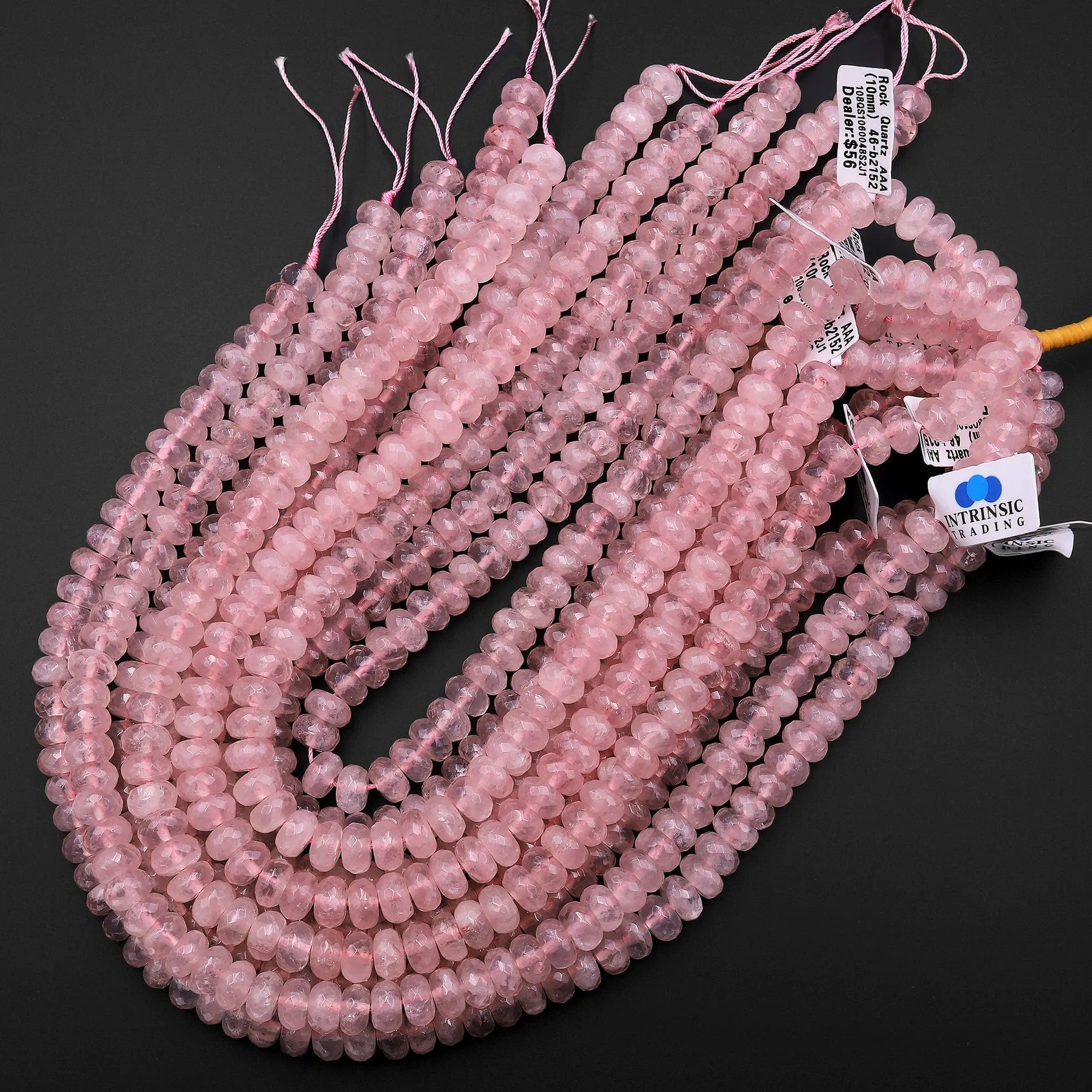 AAA Faceted Gemmy Large Natural Pink Rose Quartz Rondelle Beads 10mm 12mm 15.5" Strand