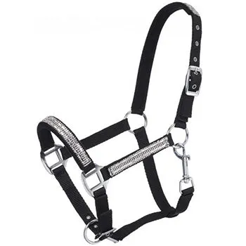 Adjustable Nylon Miniature Halter with Crystal Accents - Black