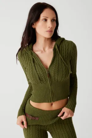 Aimee Cable Cloud Knit Hoodie - Jade Green