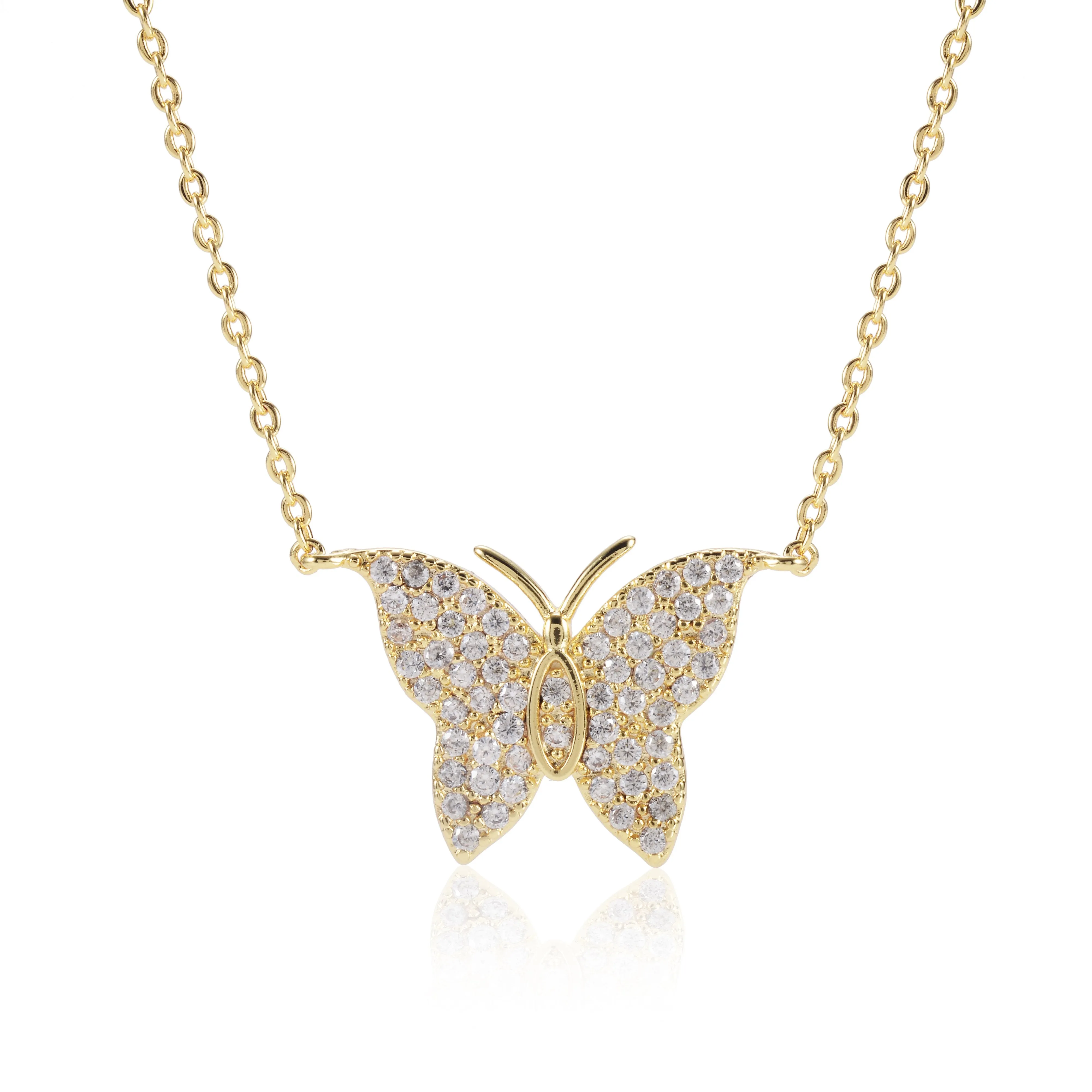 Amber Pave CZ Butterfly Pendant