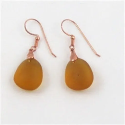 Amber Sea Glass Tear Drop Earrings