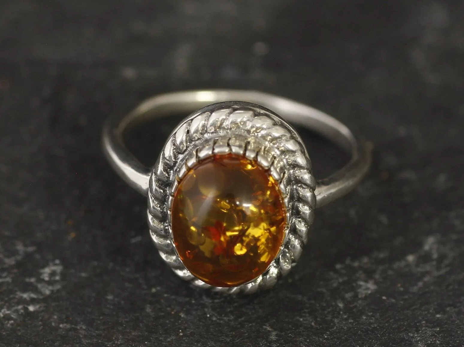 Amber Vintage Ring - Natural Amber Ring - Solitaire Amber Ring