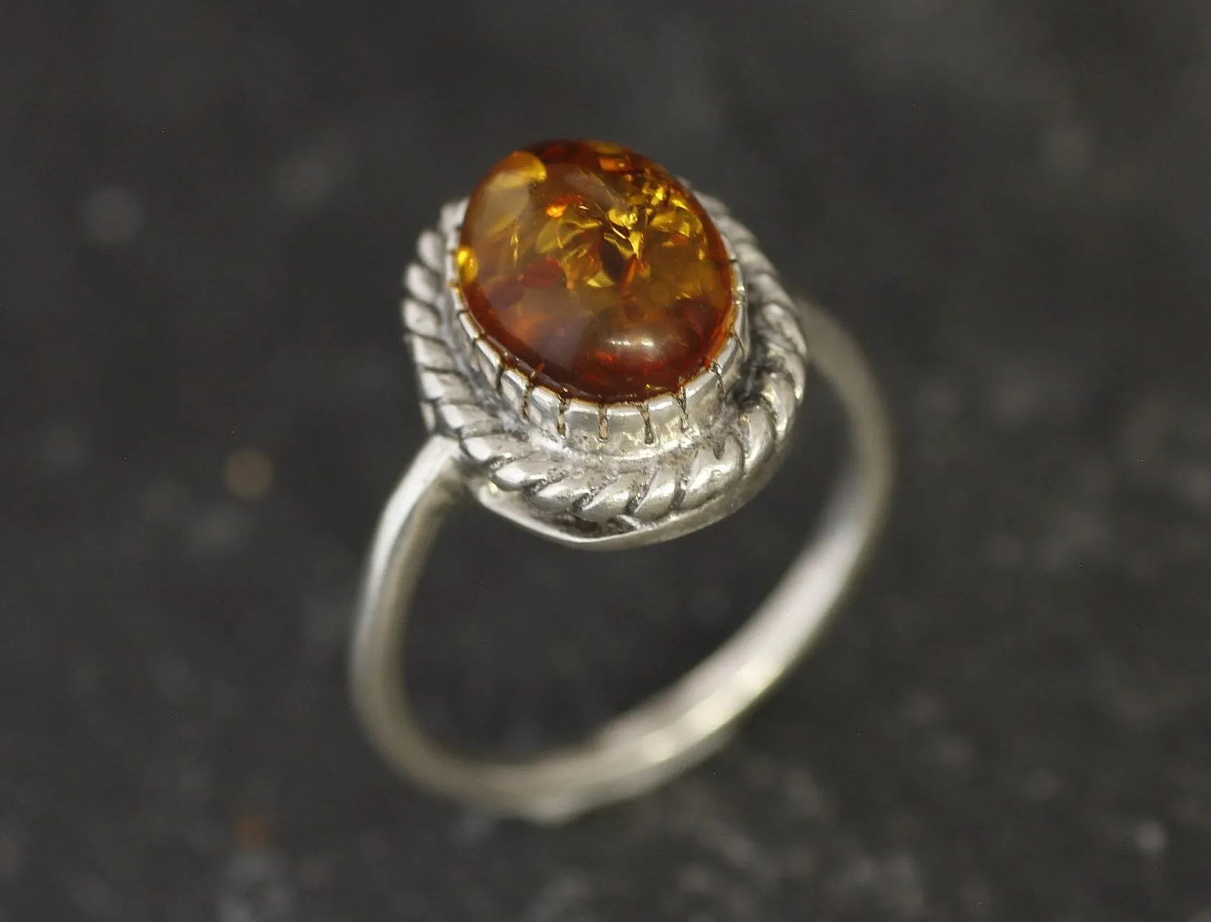 Amber Vintage Ring - Natural Amber Ring - Solitaire Amber Ring