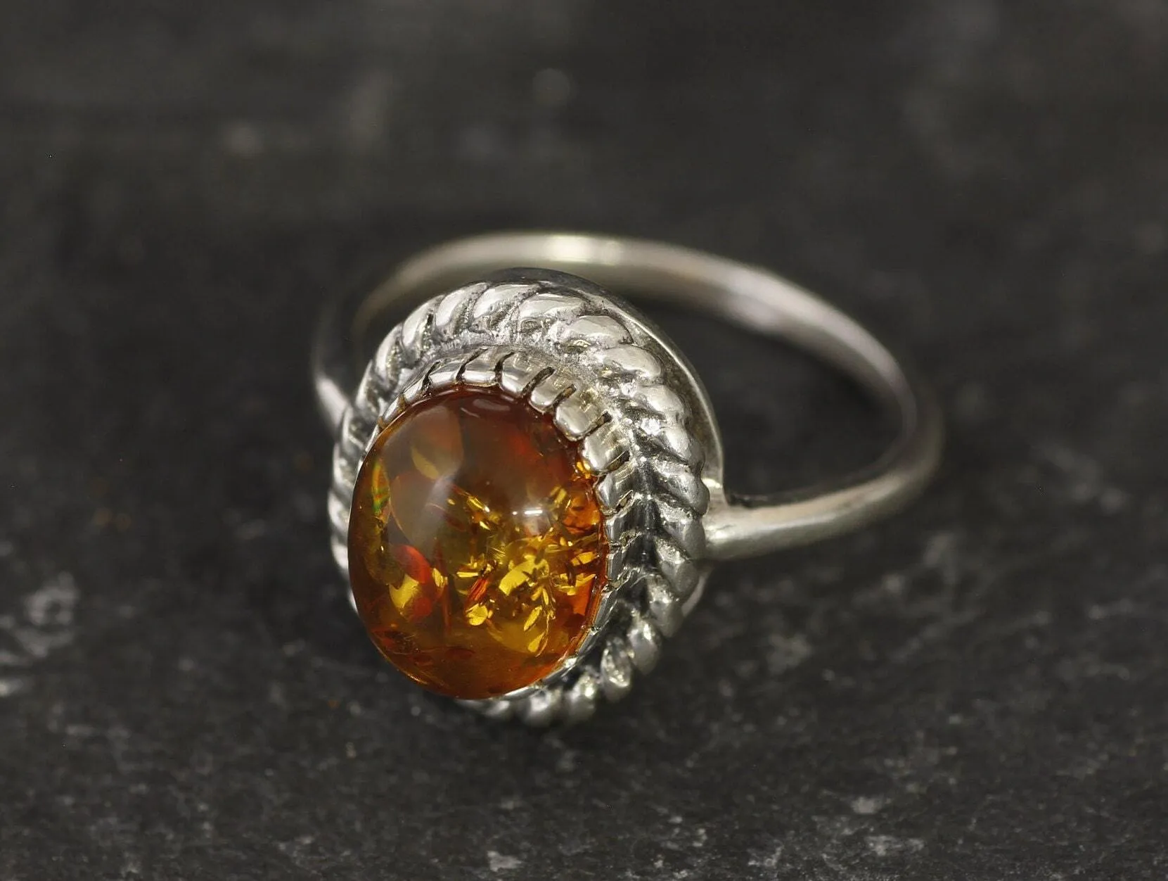 Amber Vintage Ring - Natural Amber Ring - Solitaire Amber Ring