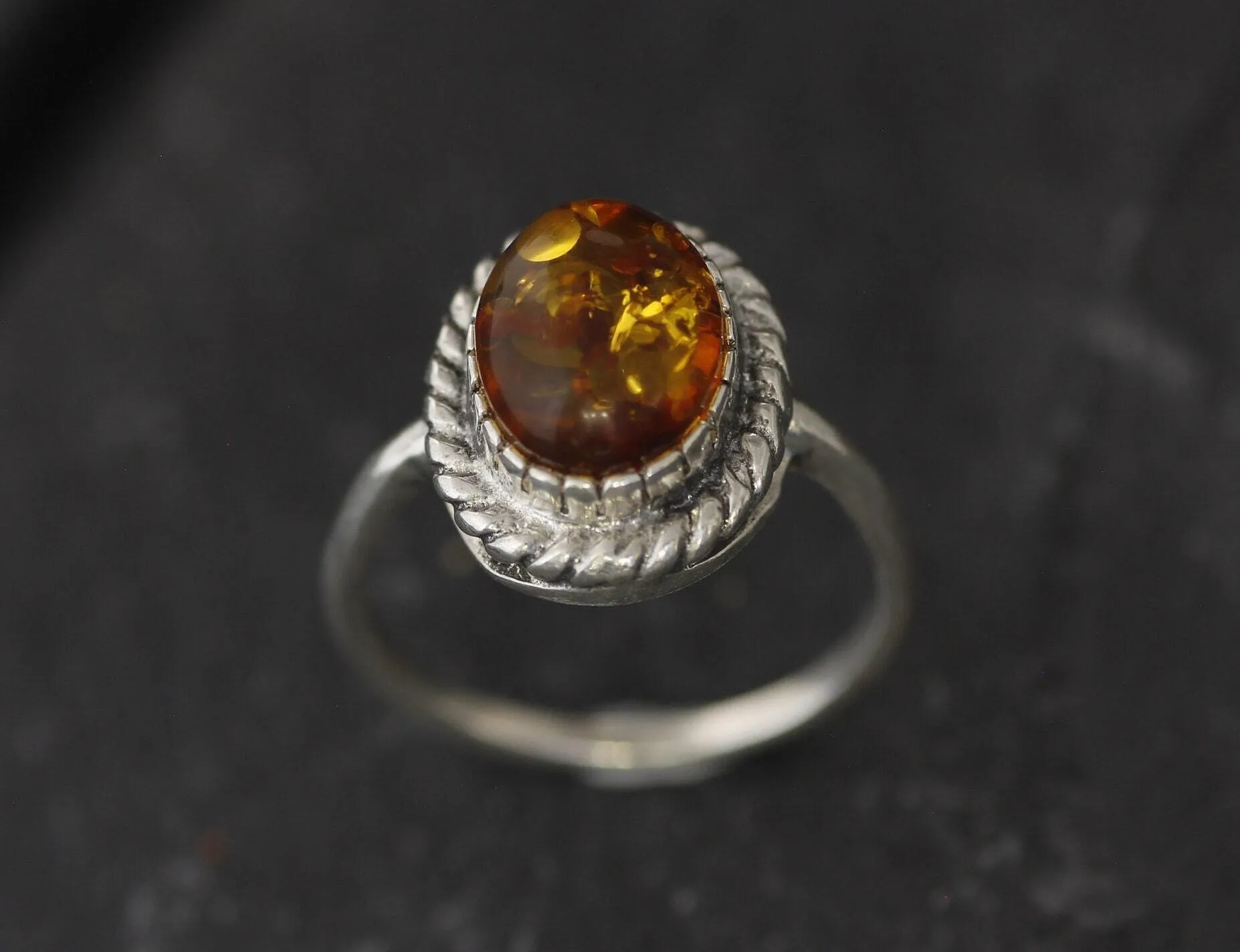 Amber Vintage Ring - Natural Amber Ring - Solitaire Amber Ring