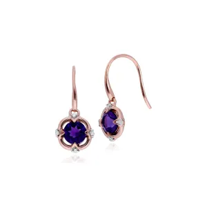 Amethyst Ohrringe, 9 Karat Rosegold Amethyst & Diamant Rund Schliff Halo Ohrhänger