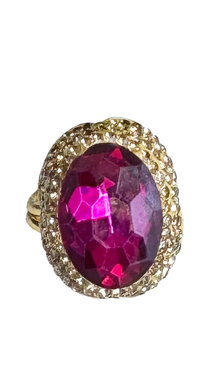 Amira Jeweled Hot Pink and Champagne Crystal Oval Cocktail Ring