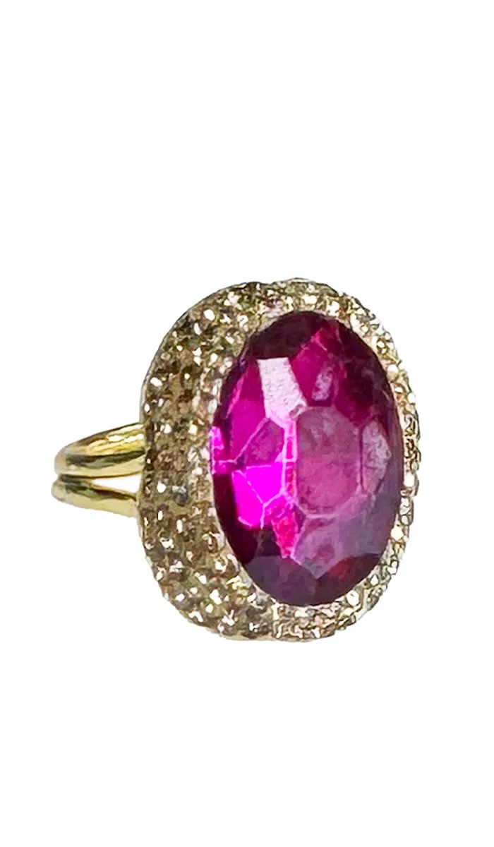 Amira Jeweled Hot Pink and Champagne Crystal Oval Cocktail Ring