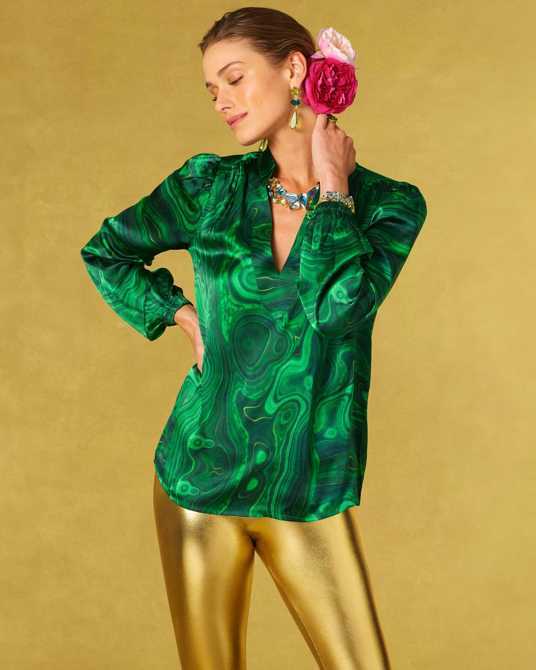 Anastasia Silk Blouse in Precious Malachite