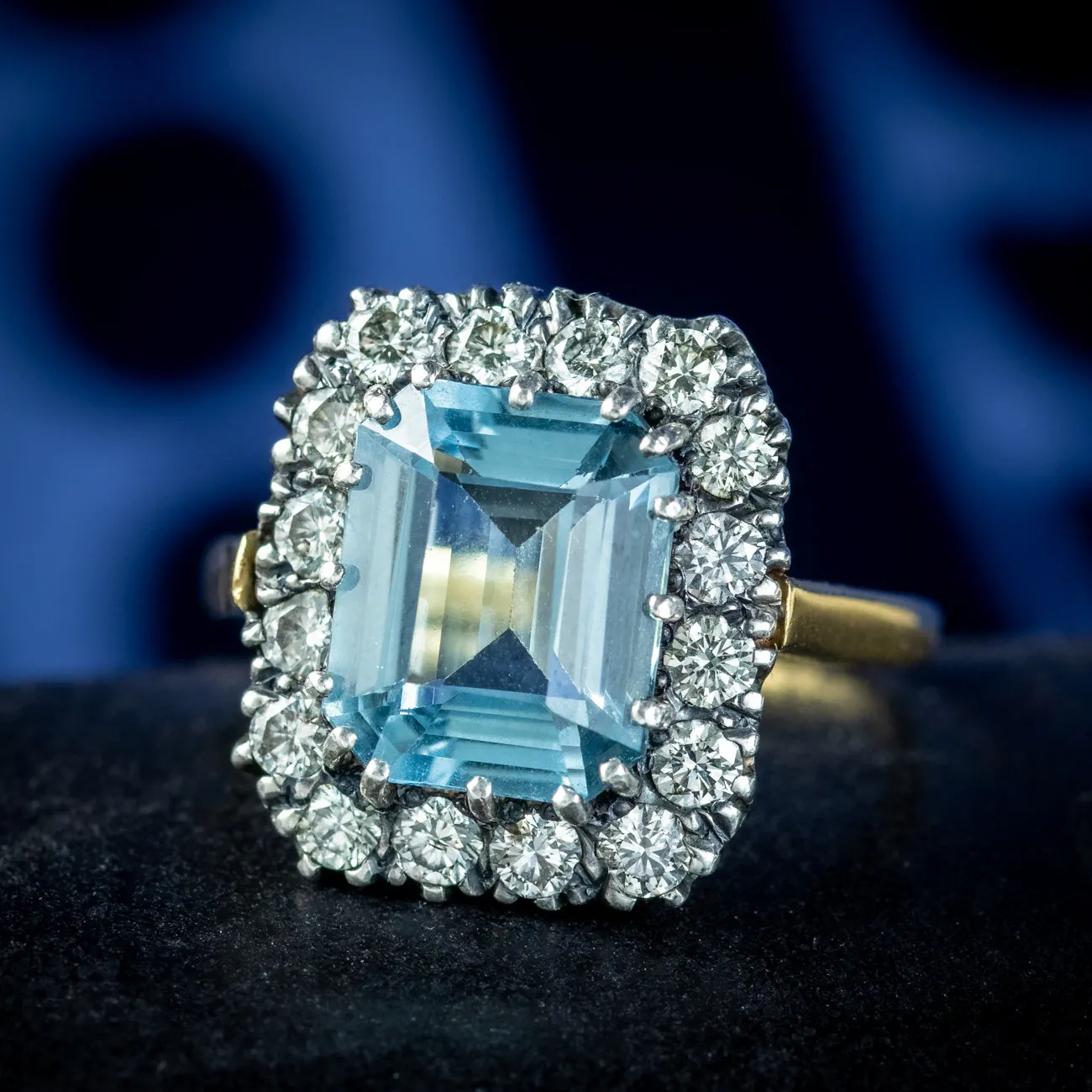 Antique Edwardian Aquamarine Diamond Cluster Ring 4ct Aqua