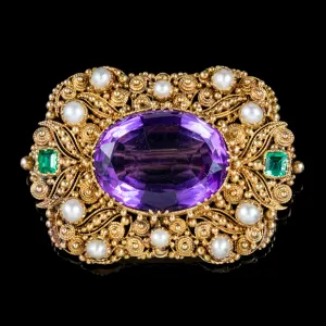 Antique Edwardian Suffragette Amethyst Brooch 18Ct Gold Circa 1910