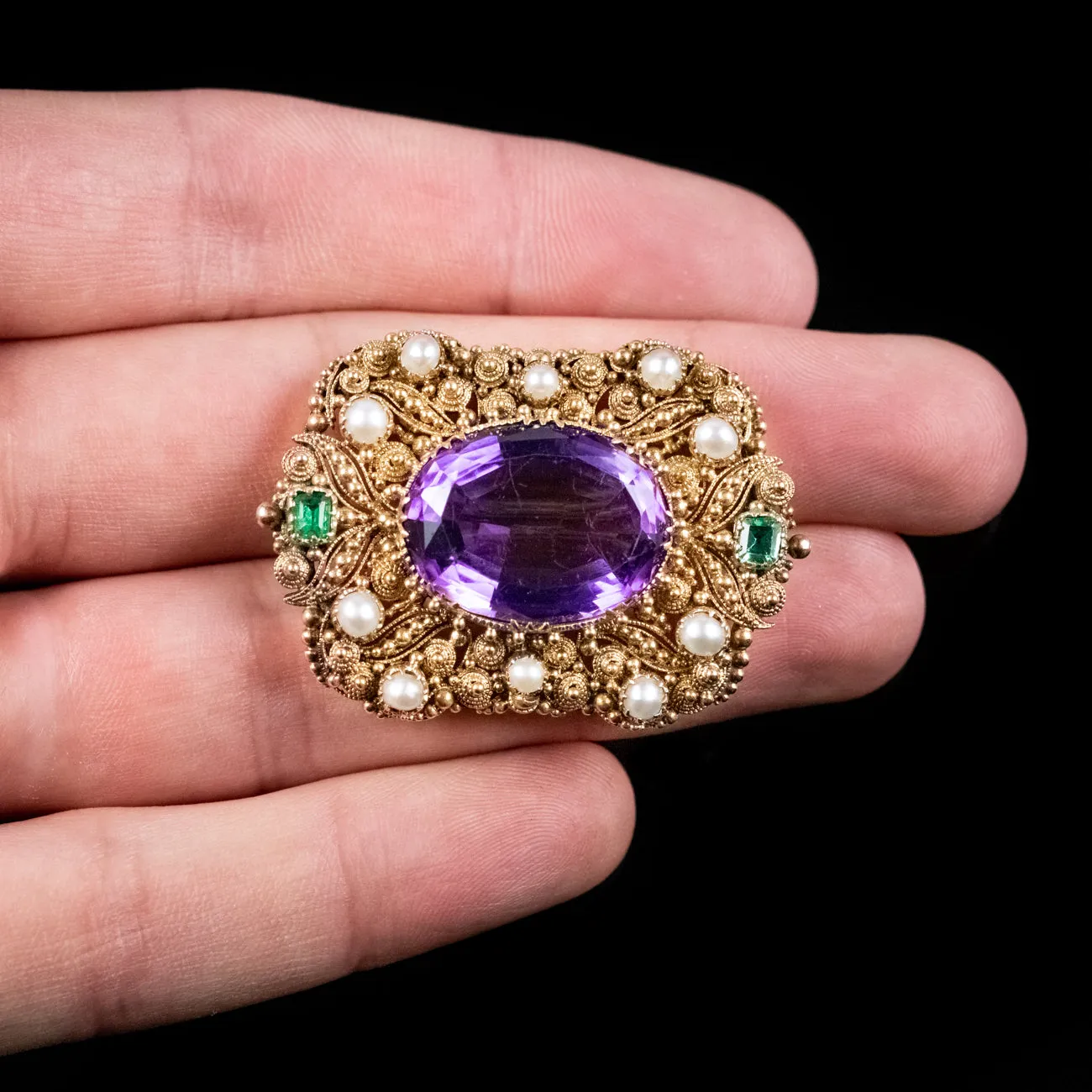 Antique Edwardian Suffragette Amethyst Brooch 18Ct Gold Circa 1910