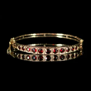 Antique Garnet Gold Bangle Beautiful Engraving 9Ct Gold