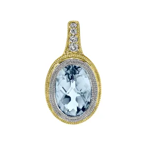 Aquamarine and Diamond Pendant with 14k Yellow and White Gold