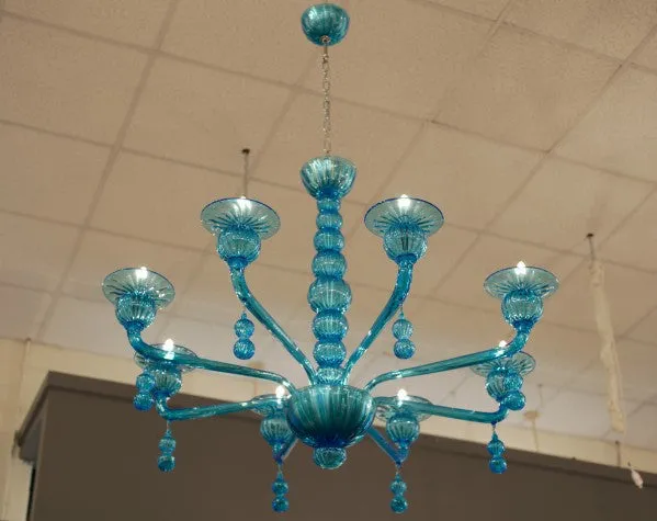 Aquamarine Murano Glass Chandelier by Barbini